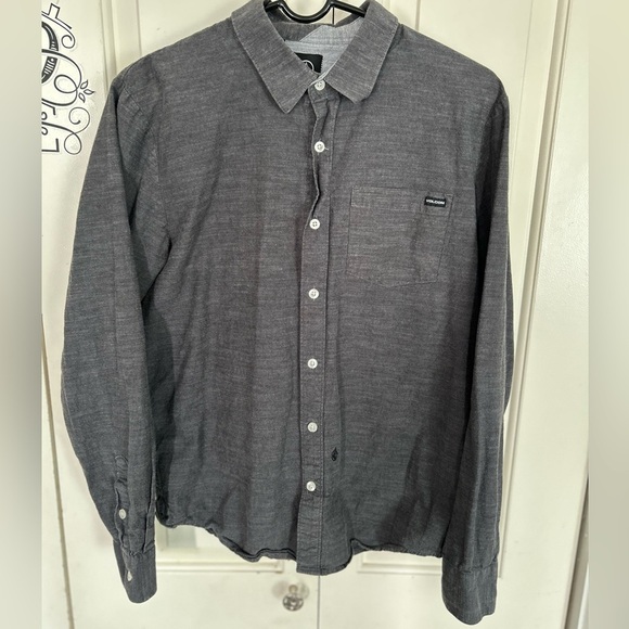 Volcom Charcoal Grey Long Sleeve Button Down Shirt Mens Medium - Picture 1 of 10